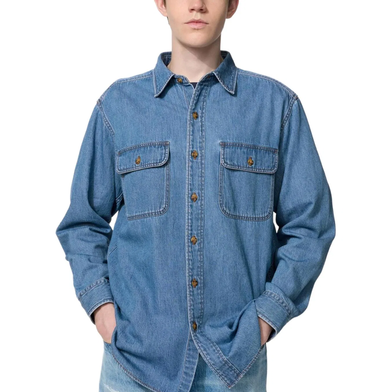 Рубашка с лацканами UNIQLO, Royal Blue