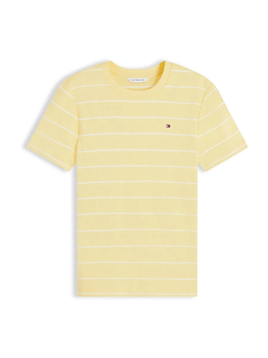 Футболка TOMMY HILFIGER 'Flag Embroidery Slim' светло-желтого цвета