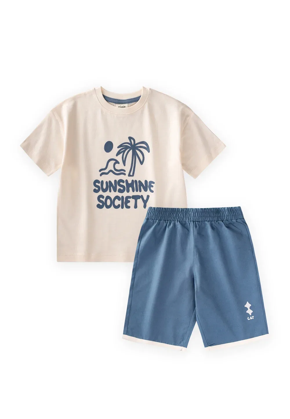 Комплект из тканой футболки и капри с шортами Cigit, Off-White