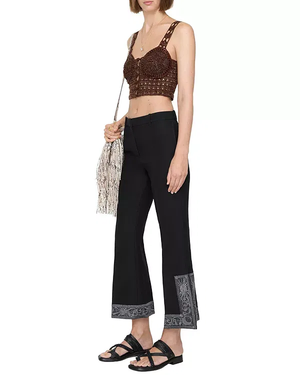 Женские брюки с вышивкой Cropped Embroidered Wool Silk Flared Trousers Burberry, черный