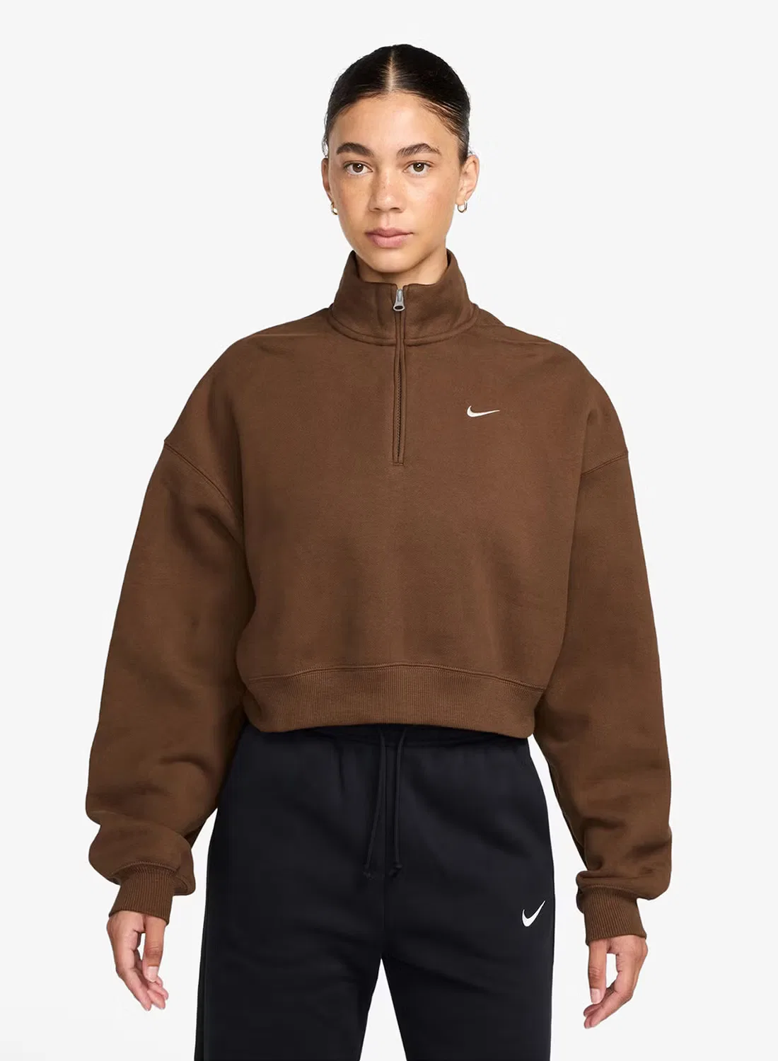 Свитшот с длинным рукавом укороченный Studio fleece Nike, коричневый