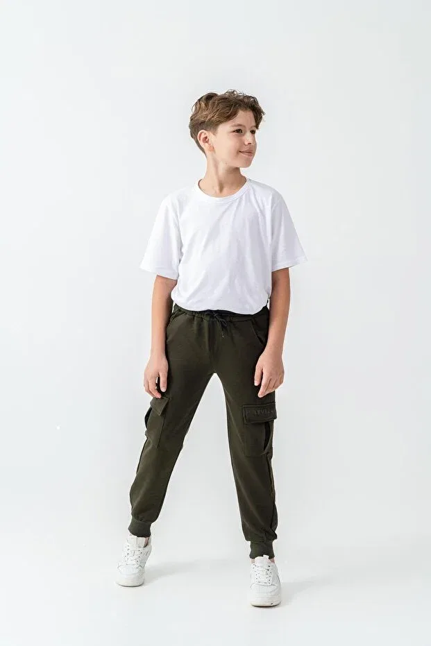 Детские спортивные штаны для мальчиков с принтом Cargo Pocket Cover Level Up Mışıl Kids, Khaki