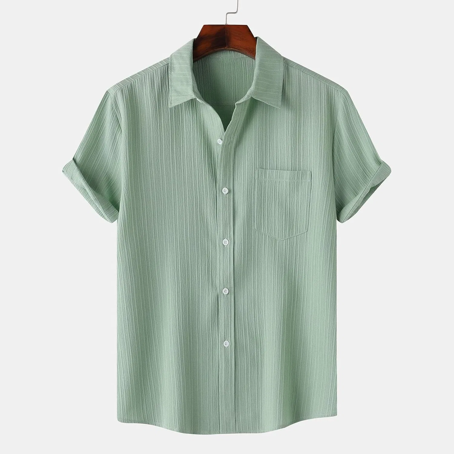 Мужская хлопковая рубашка с коротким рукавом и текстурой, Mint Green — фото 3