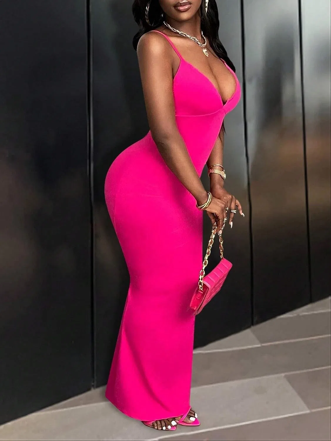 Женское элегантное облегающее платье-ками солнцезащитное Generic, Hot Pink — фото 3