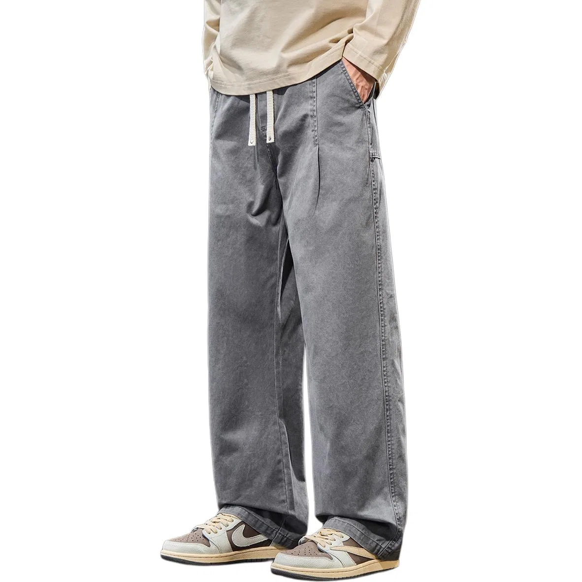 Детские прямые брюки на резинке с утяжкой Tonlion, Medium Gray