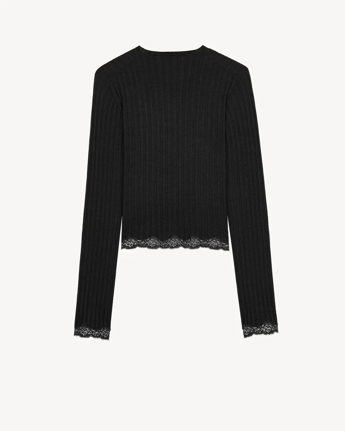Топ на шнуровке из ребристой шерсти, кашемира и шелка Saint Laurent, черный — фото 3