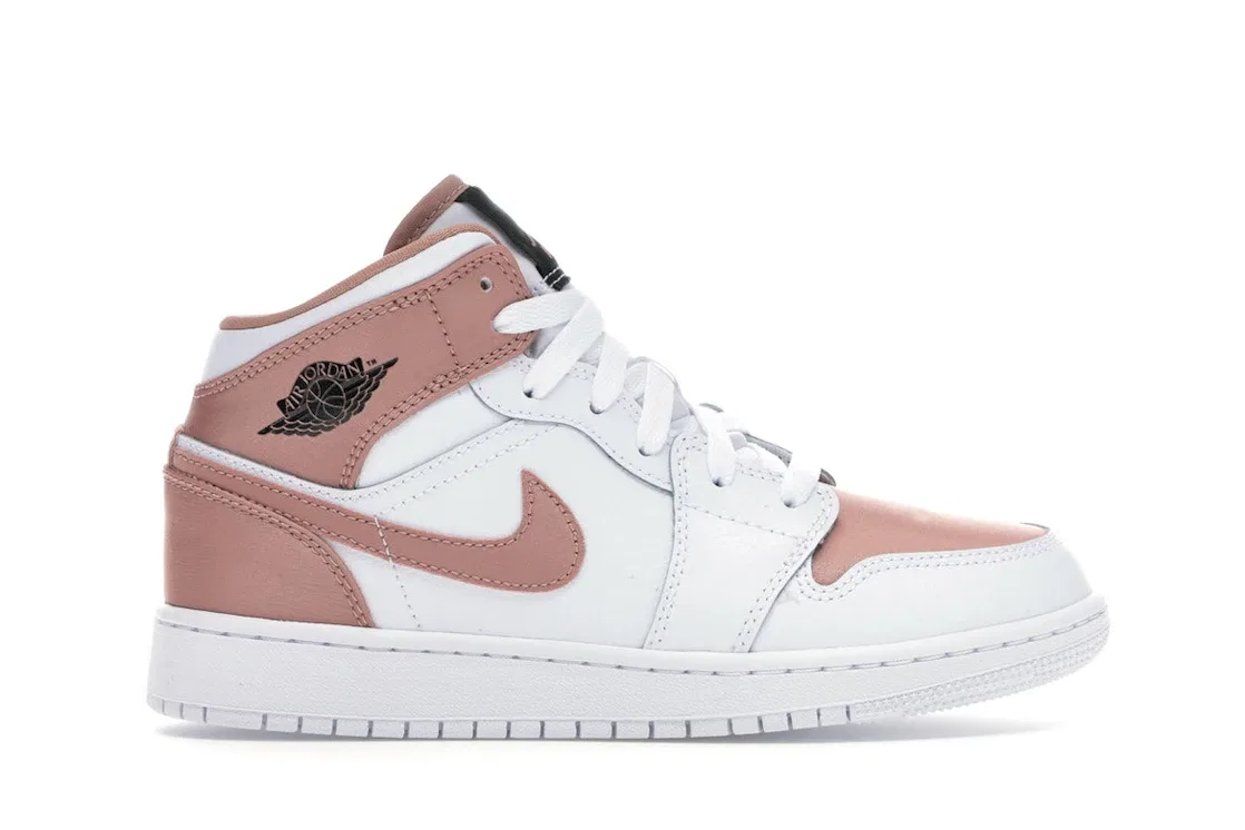 Детские кроссовки из кожи и сатина White/Rose Gold-Black Jordan Jordan 1 Mid