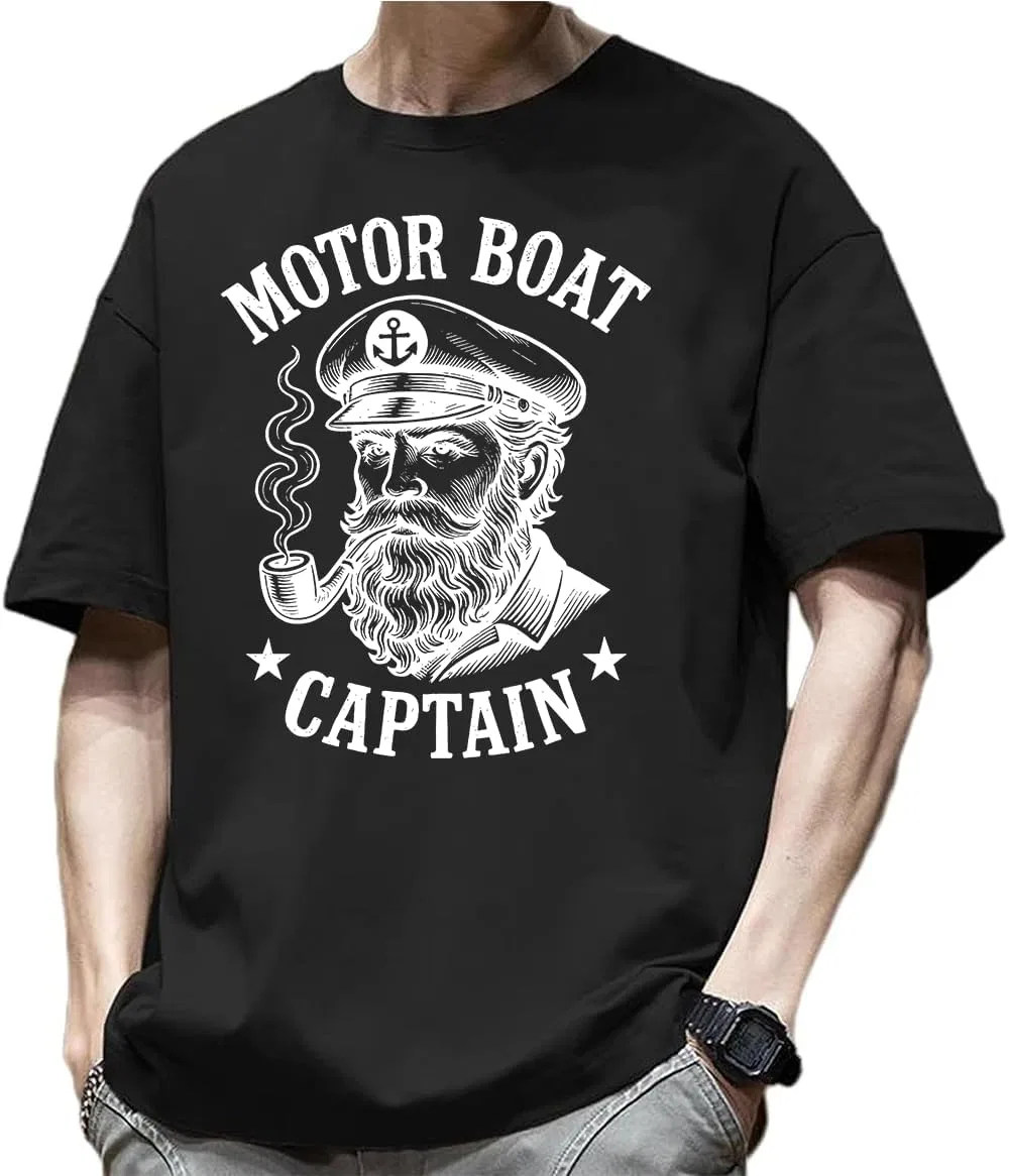 Мужская футболка с принтом Funny Boat Captain, Black