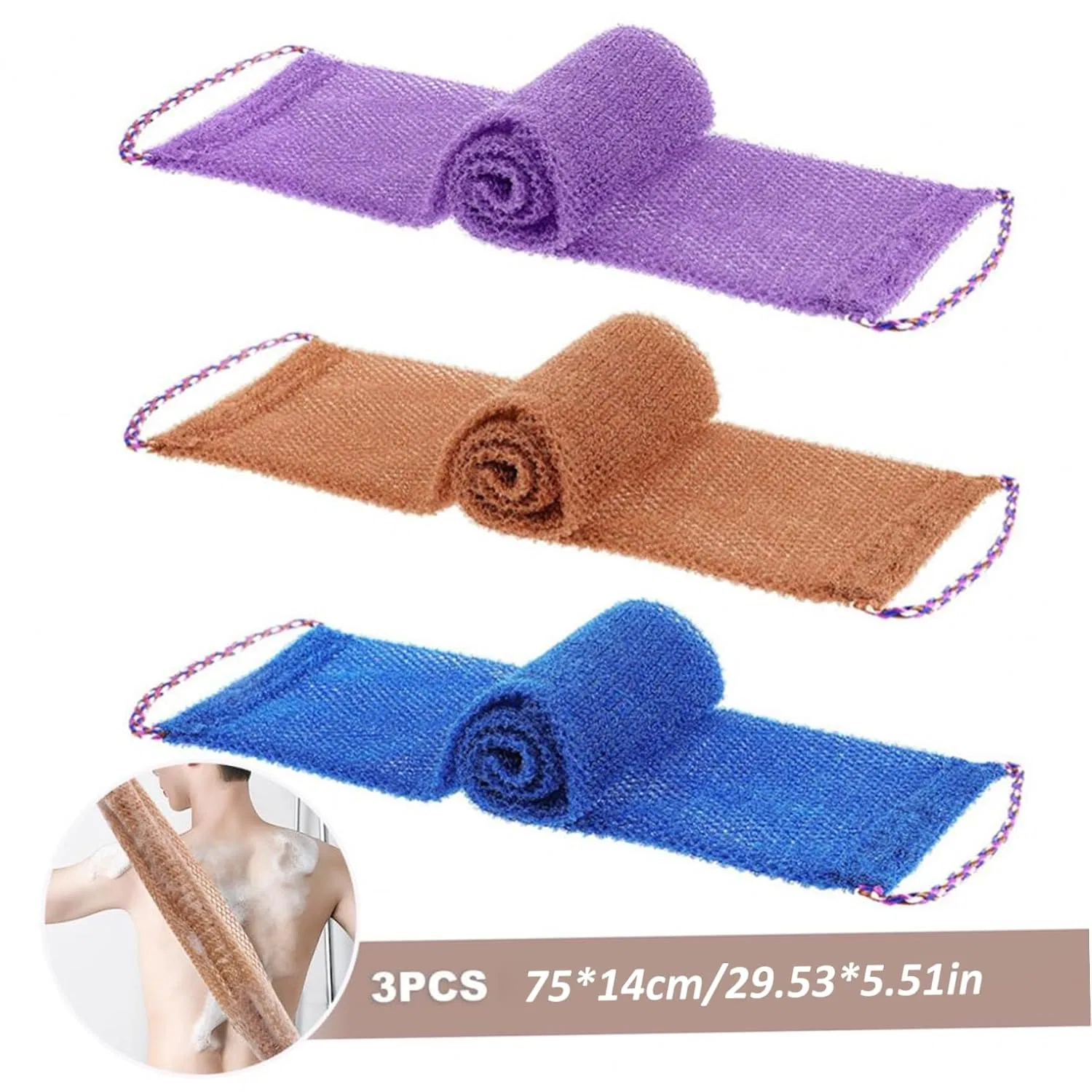 Скраб-мочалка африканская сетка Jorzer, 3 шт, 75x14 см, 80x30 см, С Hand Rope — фото 3