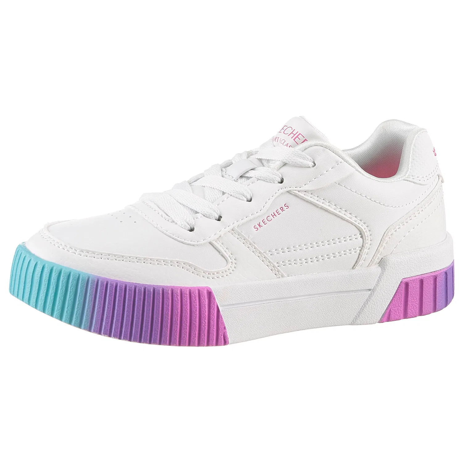 Детские кроссовки на шнуровке с регенбоговой подошвой Skechers, White/Blue