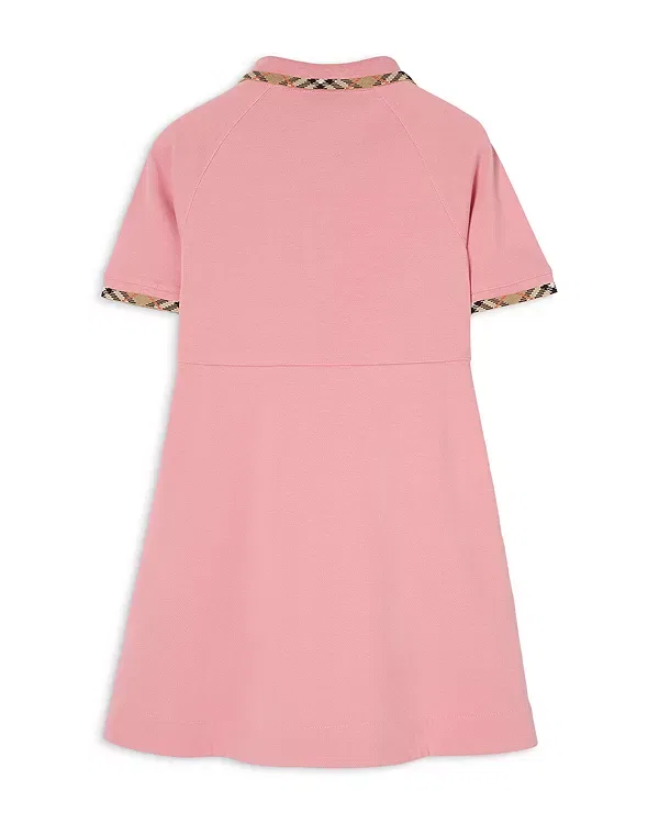Детское платье-поло для девочек с отделкой в клетку Burberry, Sweetpea Pink — фото 2