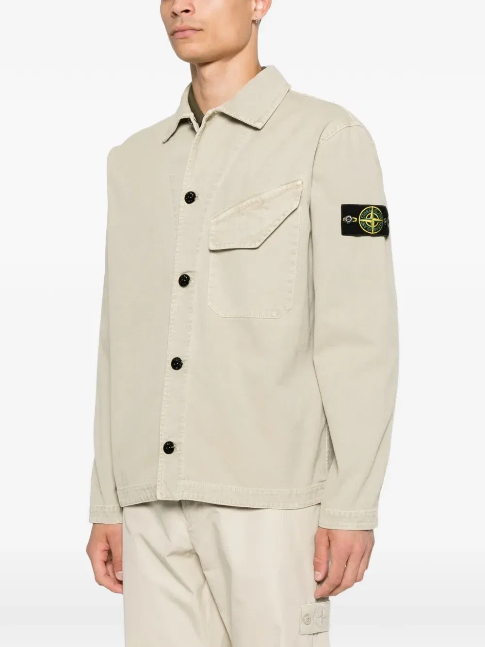 Куртка-рубашка с логотипом и нагрудным карманом Stone Island, бежевый — фото 3