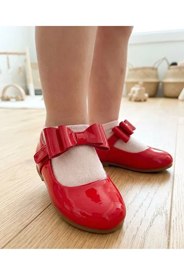 Детские балетки для девочек с бантом Surpie Shoes, Red — фото 4