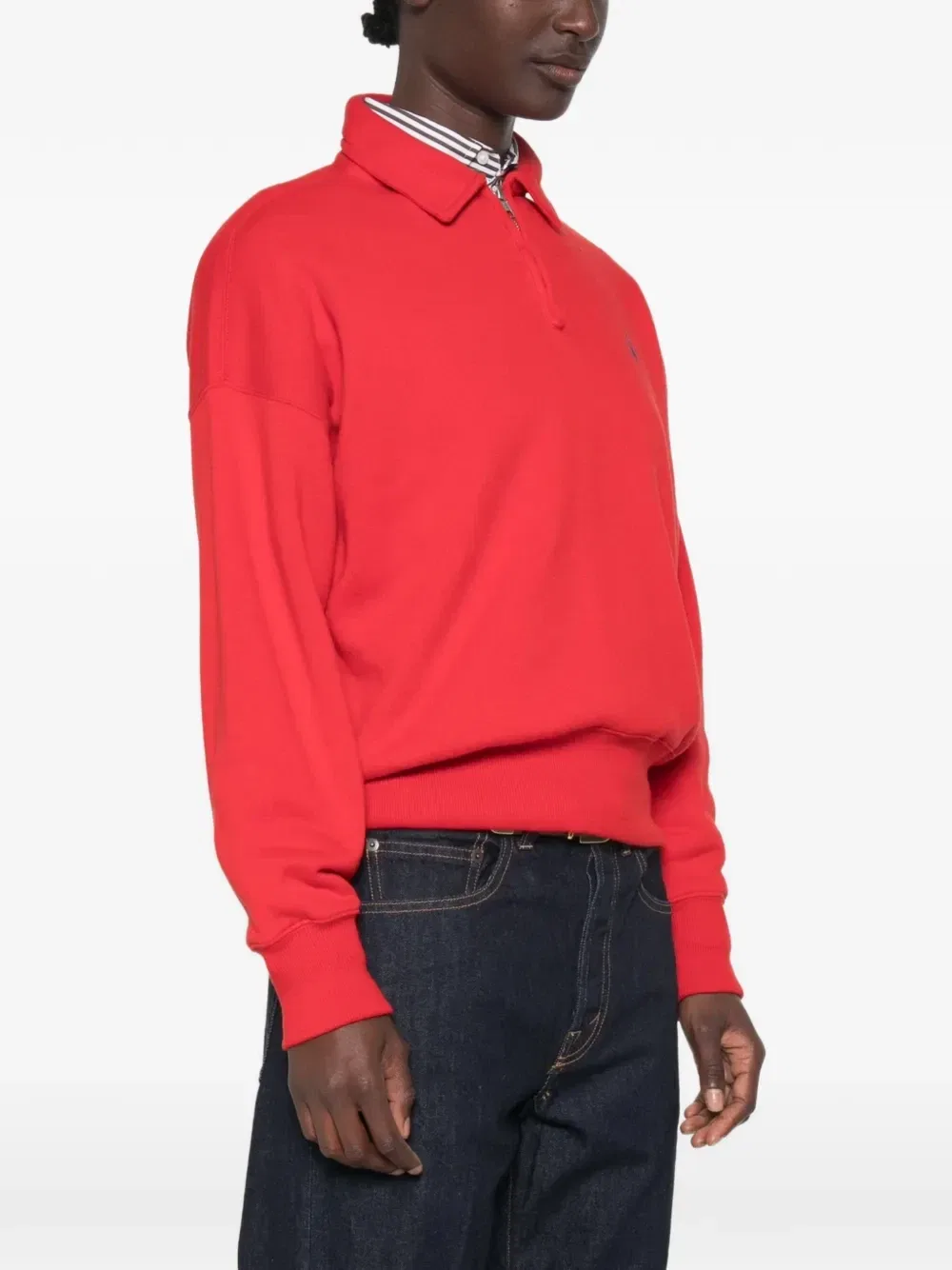 Свитер-поло с вышитым логотипом и короткой молнией Polo Ralph Lauren, красный — фото 3