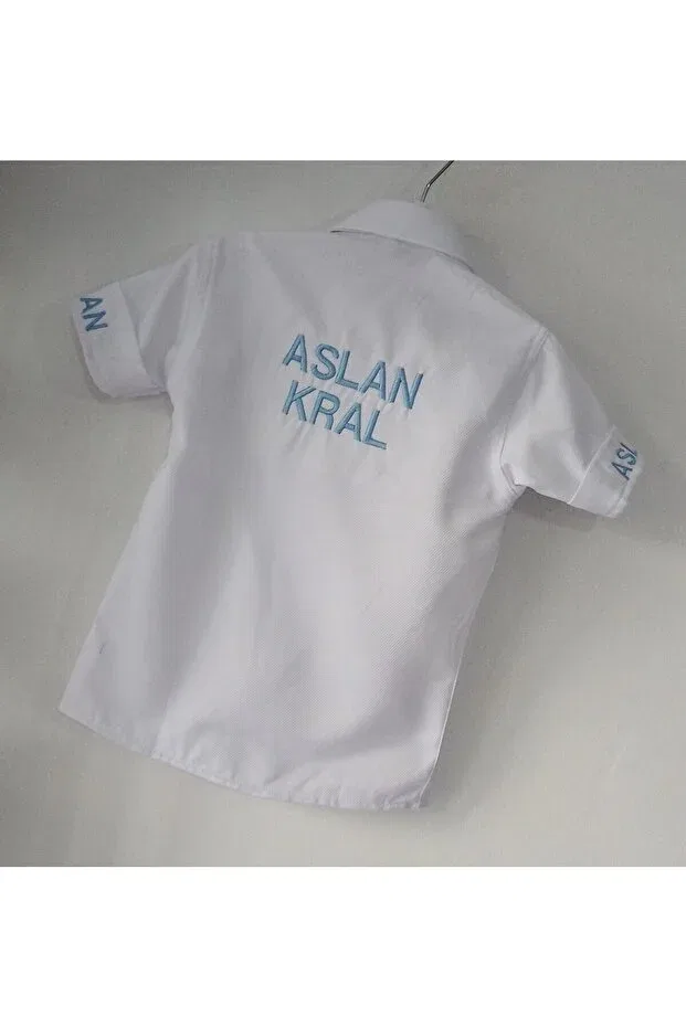Детская рубашка для мальчиков с вышивкой Named shirt embroidery embroidered personalized white colored short sleeve boy's shirt 0-5 years old Moms And Babies, White — фото 4