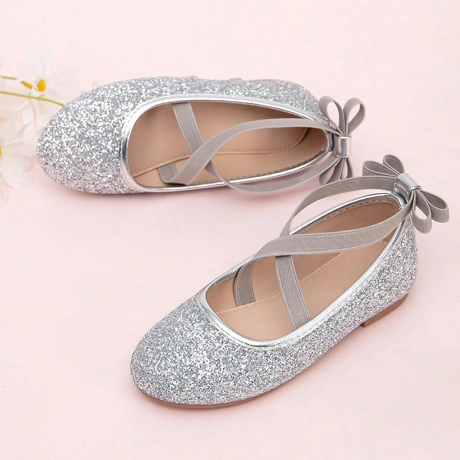 Детские балетки для девочек с ремешком на щиколотке Mary Jane Flats, Silver — фото 2