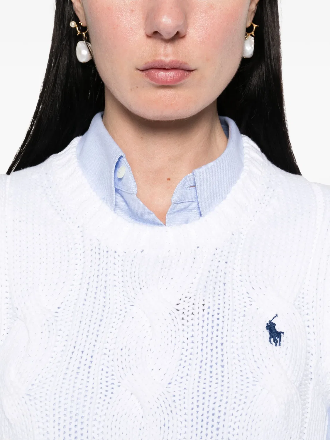 Жилет с кабельной вязкой и мотивом пони Polo Ralph Lauren, белый — фото 4