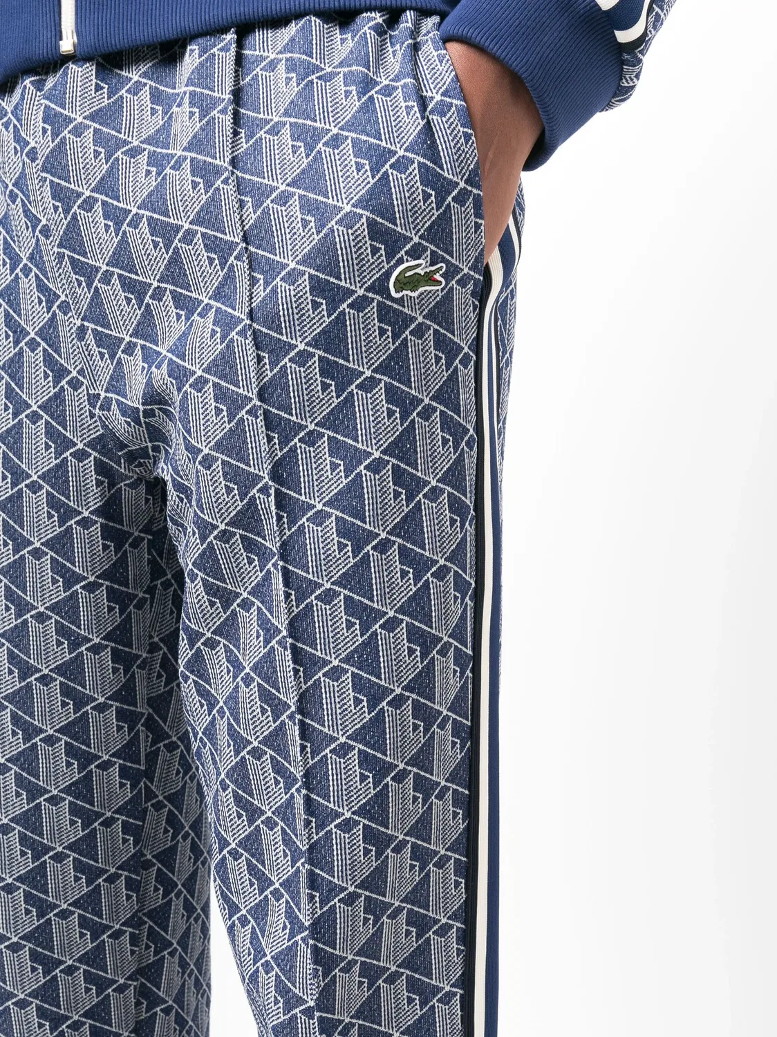 Спортивные брюки Lacoste с жаккардовым монограммным узором, темно-синий/белый — фото 2