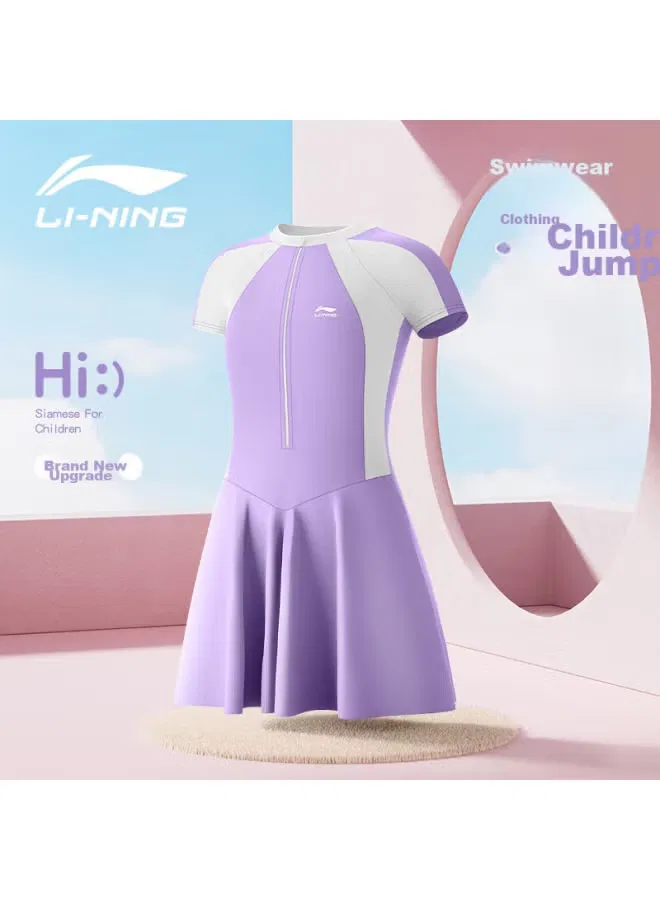 Купальник детский слитный с принтом для девочек 7145 Li-Ning, фиолетово-розовый — фото 2