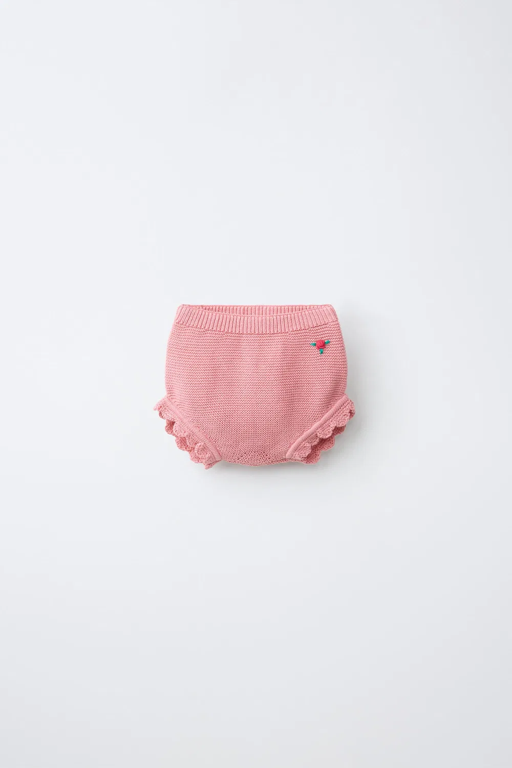 Вязаные трусики с вышитым цветочным и кружевным орнаментом. ZARA, Light pink
