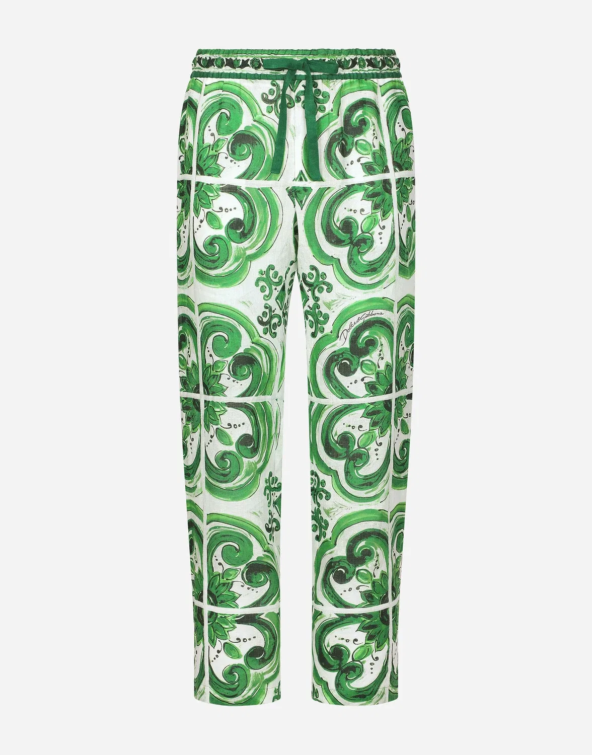 Льняные джоггеры с принтом маиолика Dolce & Gabbana, белый