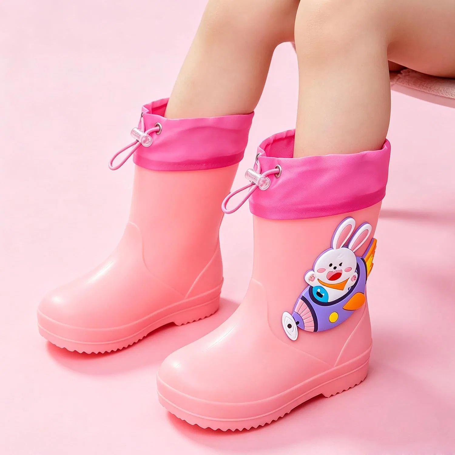 Детские сапоги для девочек с принтом Bunny водонепроницаемые Zzalalana, Pink — фото 2