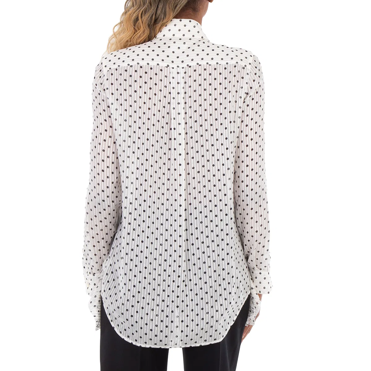 Блуза с воланами и принтом в горошек Ruffled Polka Dot Silk Chiffon Blouse Burberry, White — фото 2