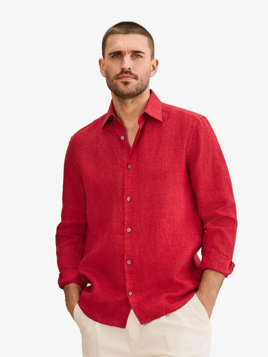 Рубашка Next Regular fit Button Up Shirt 'Signature' в красно-пятнистом цвете — фото 2