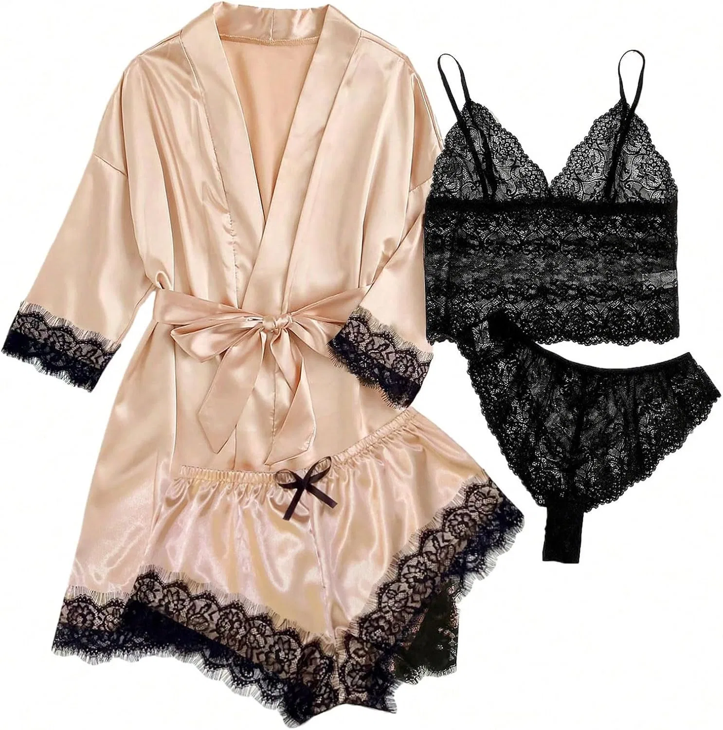Комплект пижамы женский с кружевом, Beige