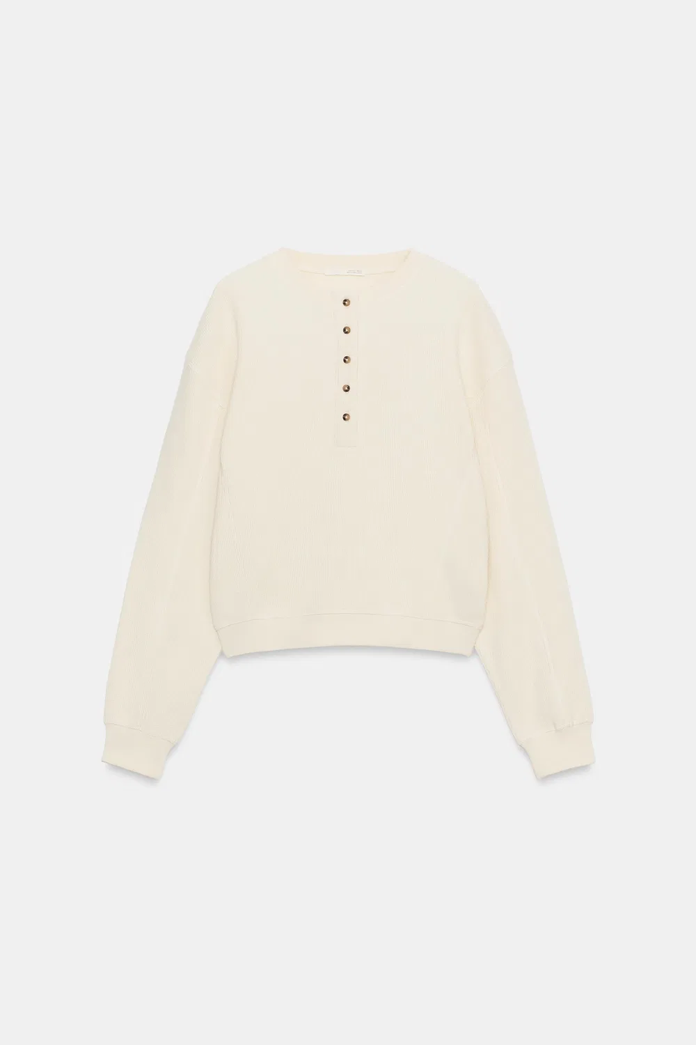 Хлопковый джемпер вафельной вязки ZARA, Ecru — фото 4
