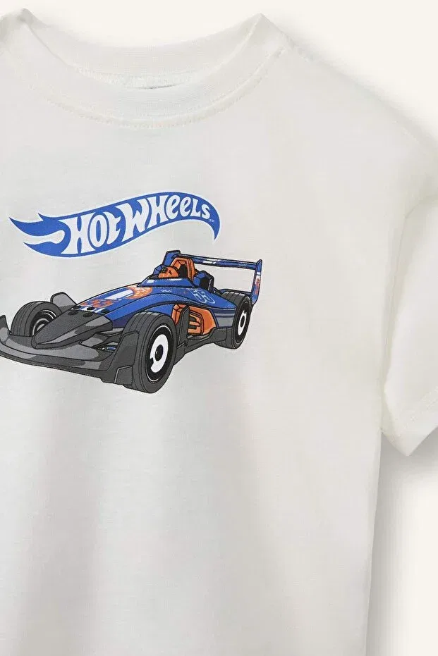 Детская футболка для мальчиков хлопковая Hot Wheels Regular Fit Short Sleeve T-Shirt Baby Boy H4766A526SM Defacto, Ecru-Er105 — фото 2