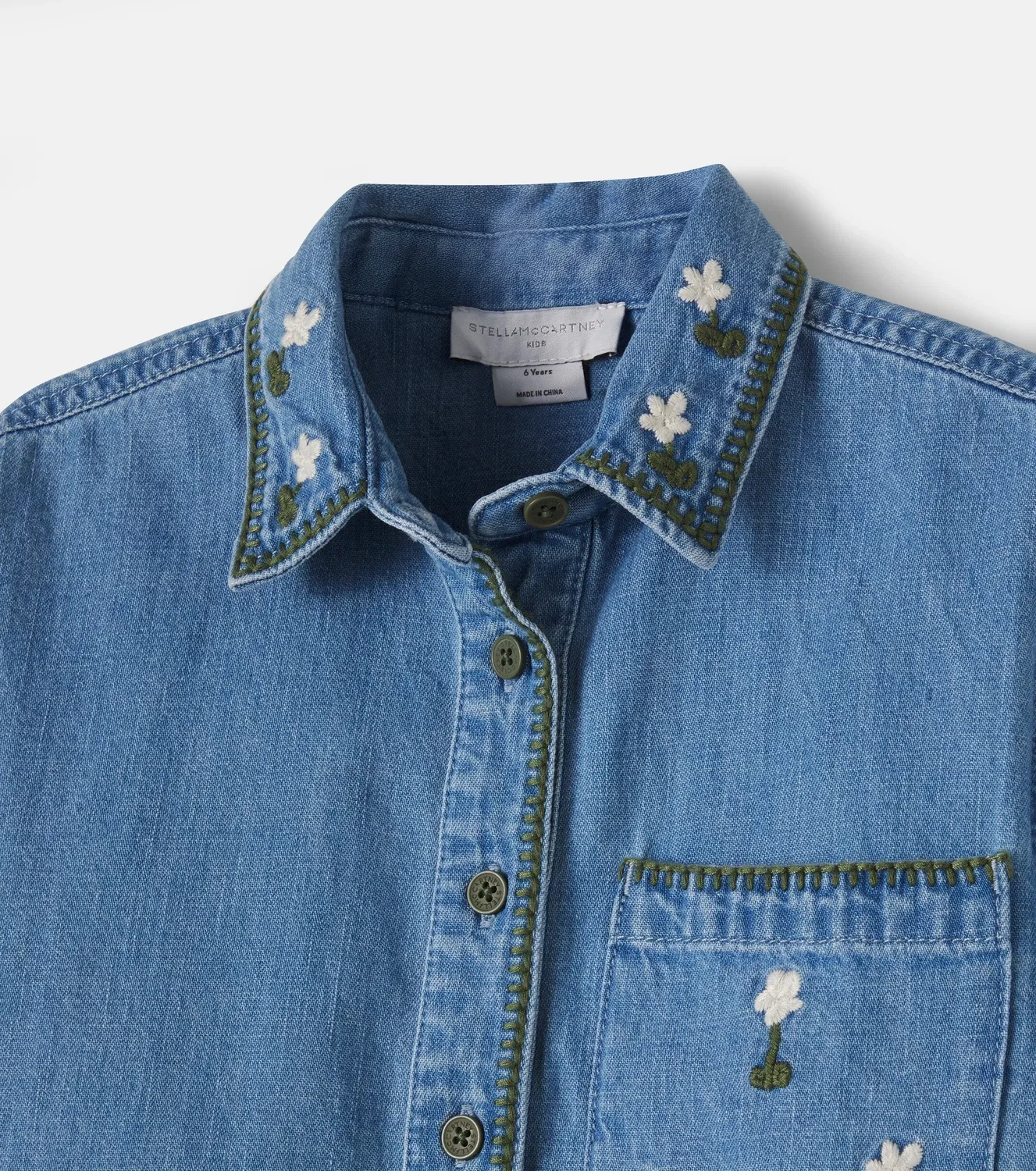 Джинсовая рубашка с цветочным принтом, Stella Mccartney Kids, синий — фото 4