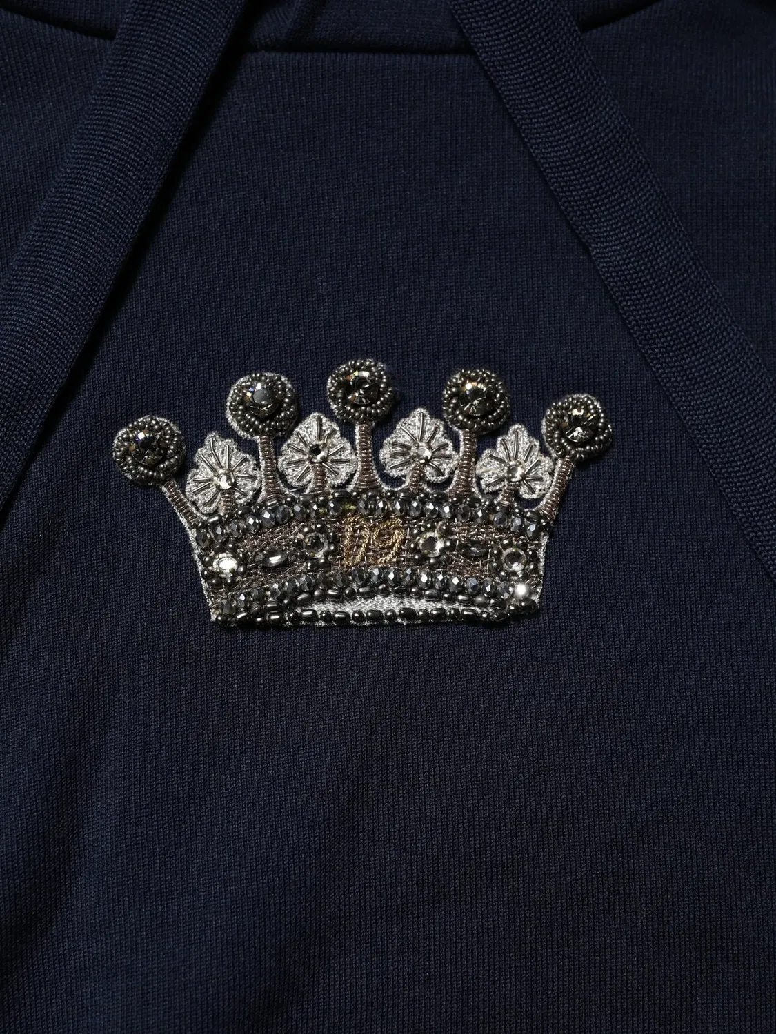 Dolce & Gabbana Худи с короной, черный с бархатной отделкой — фото 2