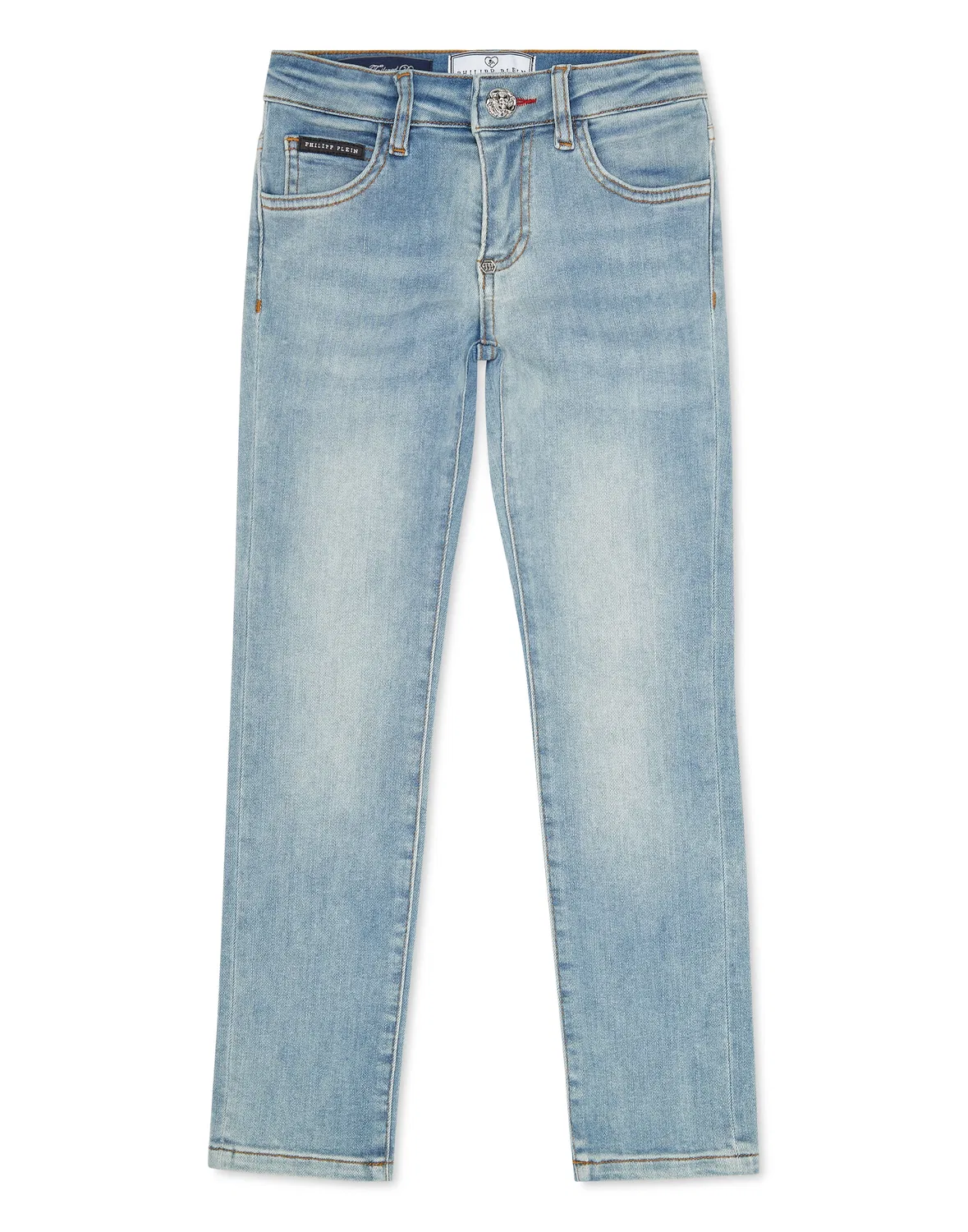 Детские джинсы прямого кроя с брендированной отделкой PHILIPP PLEIN, Light Blue