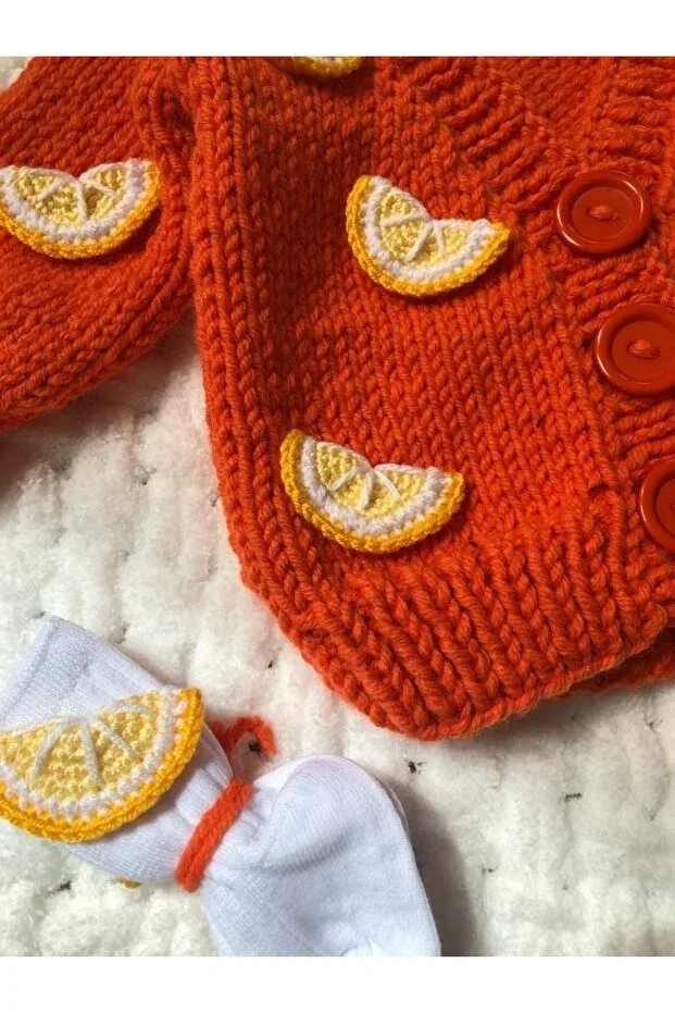 Детский кардиган с принтом Hand Knitted Children's Lemon Slice Cardigan Selfstore, Orange — фото 4