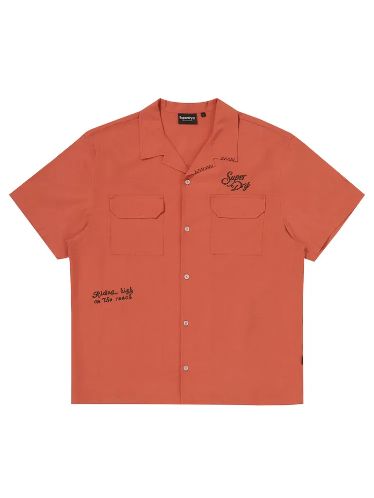 Футболка с коротким рукавом, открытый воротник, модель Rich Farmer SUPERDRY, Dark Orange