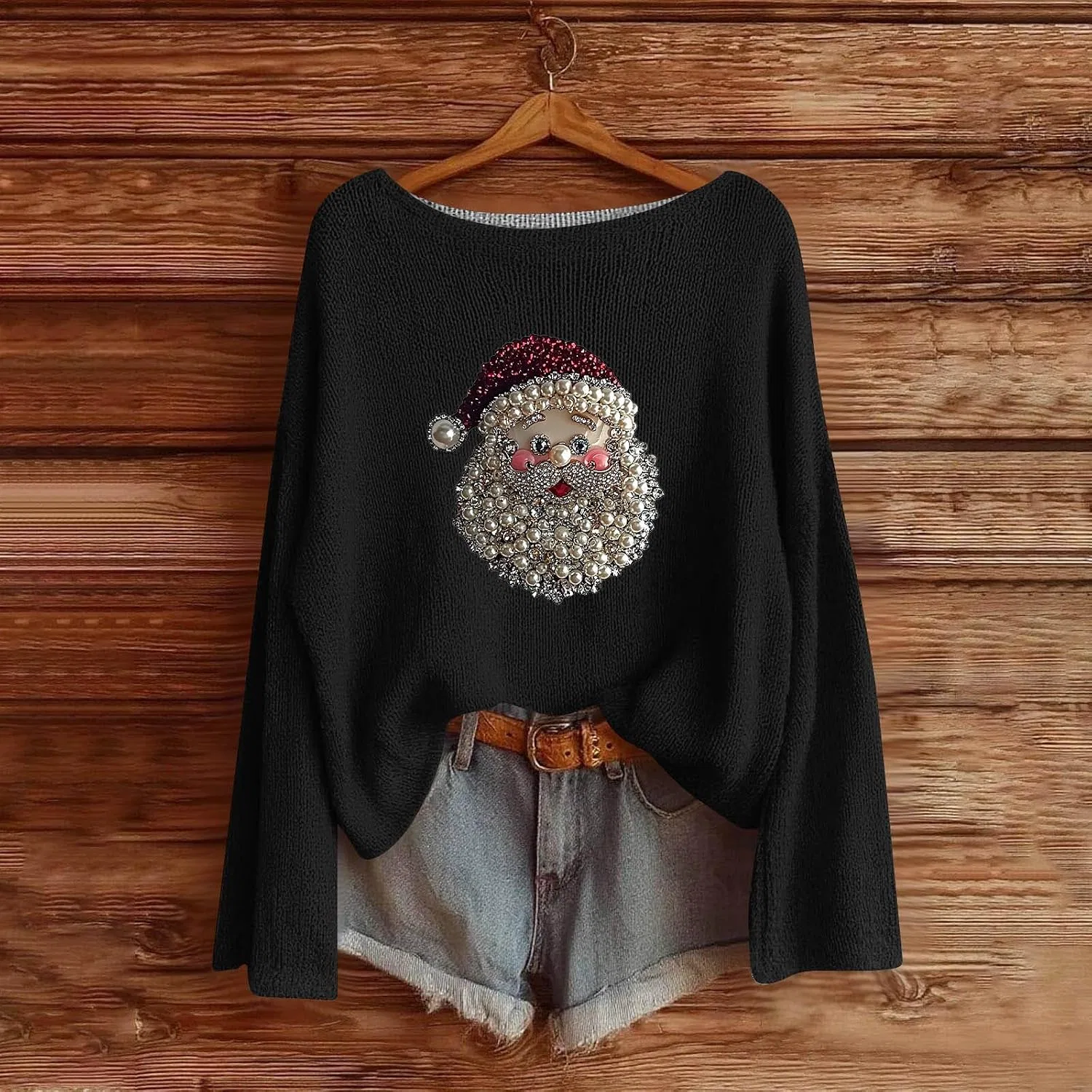 Женский свитер с лодочкой, свободного кроя, вязаный, Q-052 Black — фото 2
