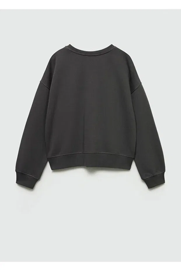 Детское худи для девочек хлопковое Mango Kids, Coal Black — фото 3