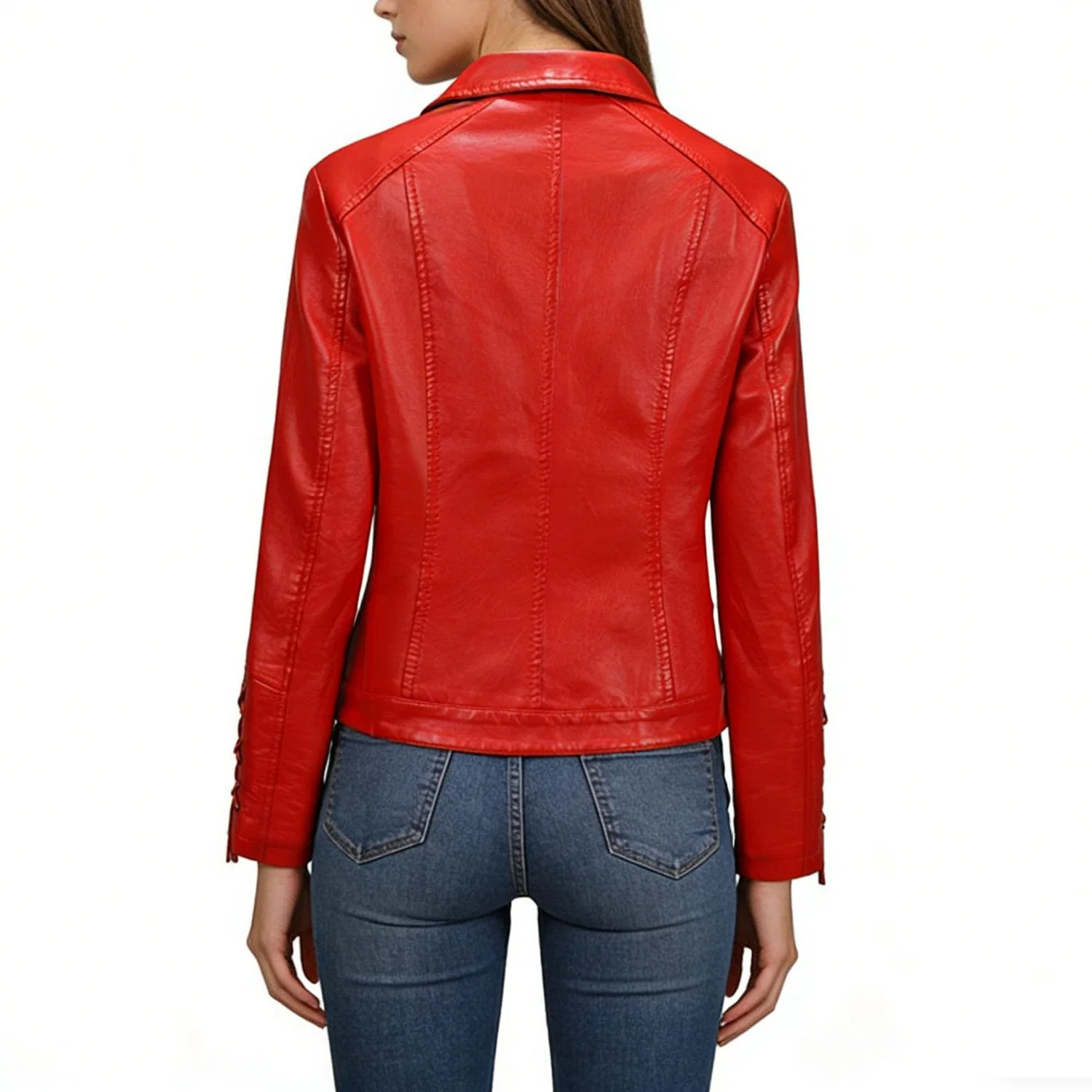 Женская куртка-бомбер из кожзаменителя с молнией, высоким воротником, slim fit, Rosso — фото 2