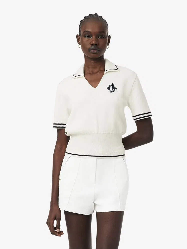 Свитер женский LACOSTE White, с открытым воротником, 100% хлопок