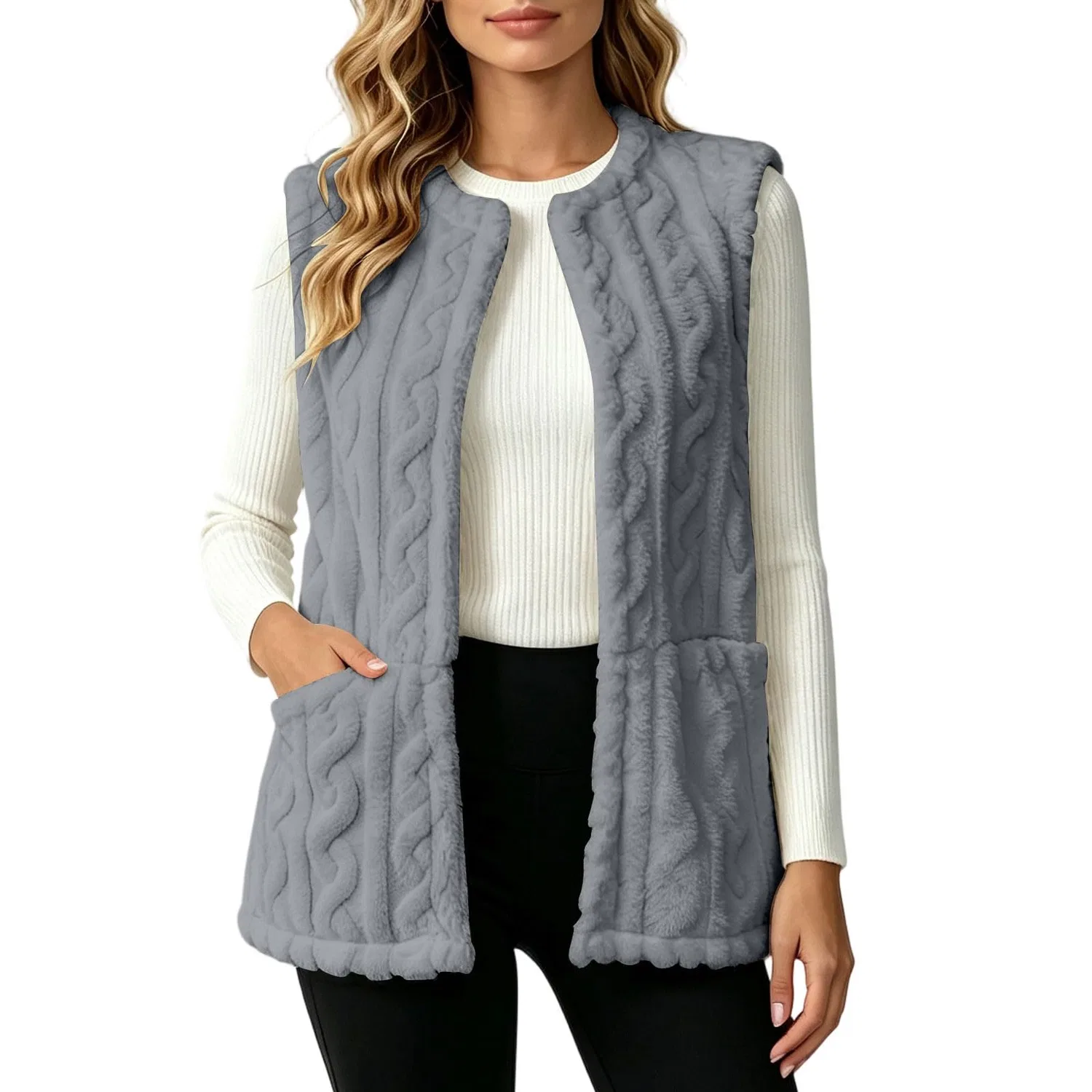 Женский жилет без рукавов с ворсом UK Teddy Fuzzy Vest, grigio