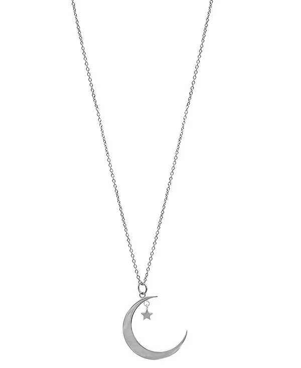 

Серебряное ожерелье с подвеской в виде луны и звезды, 16 дюймов + удлинитель 2 дюйма Adornia, silver