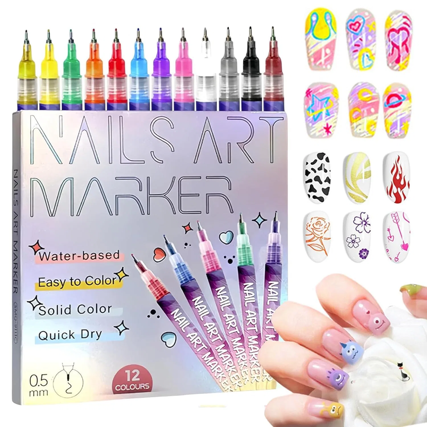 Набор ручек для 3D-дизайна ногтей, 12 цветов, 0.5 мм Magimagi, 12 Colours 3D Nail Polish Pen Set