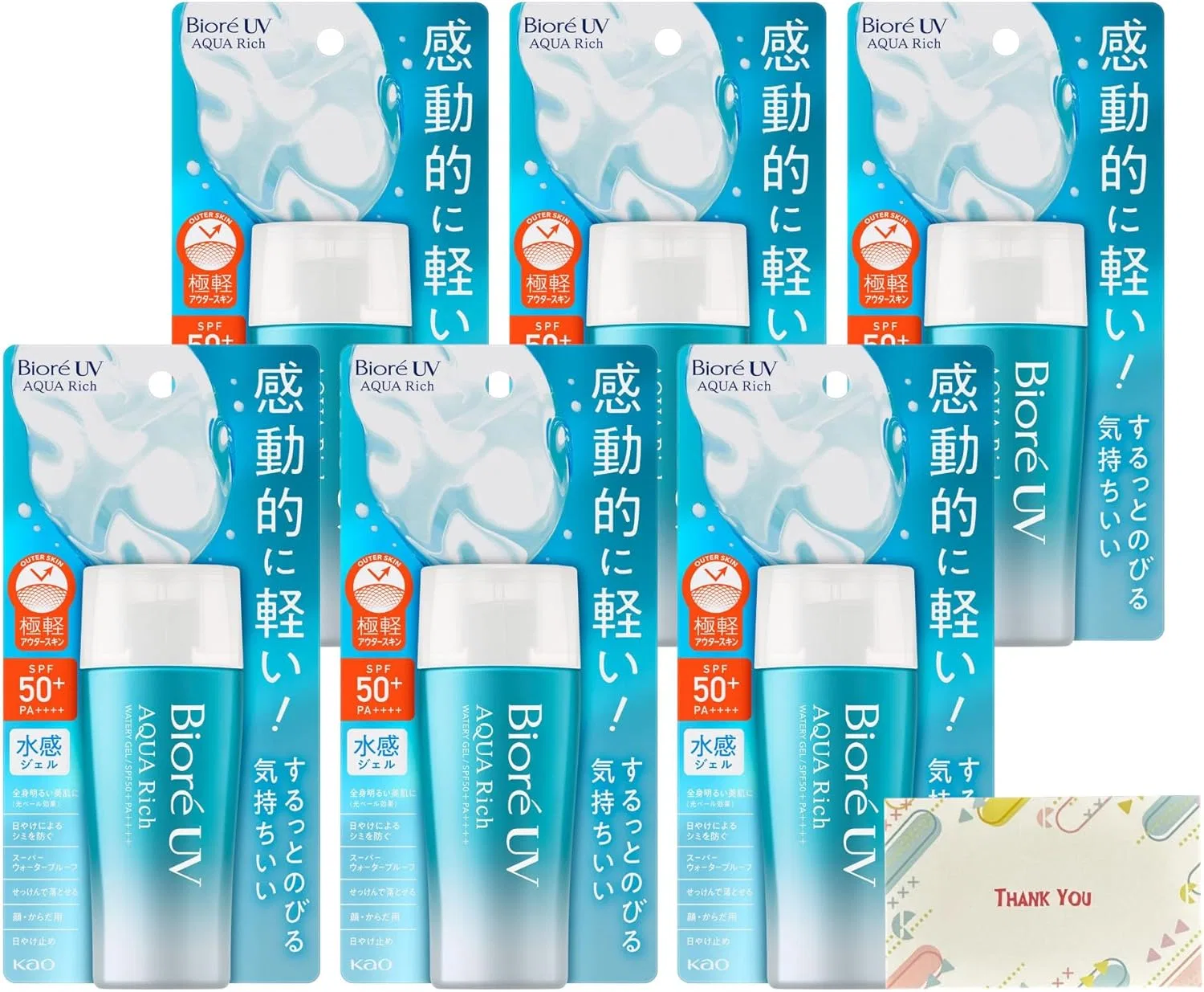 Солнцезащитный гель Biore UV Aqua Rich Water Gel SPF50+ PA++++ 70 мл, набор 6 шт Kunutonn