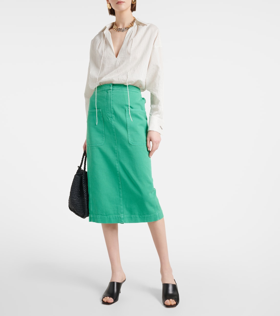 Юбка миди Werther из хлопкового полотна Max Mara, Verde Acqua — фото 2