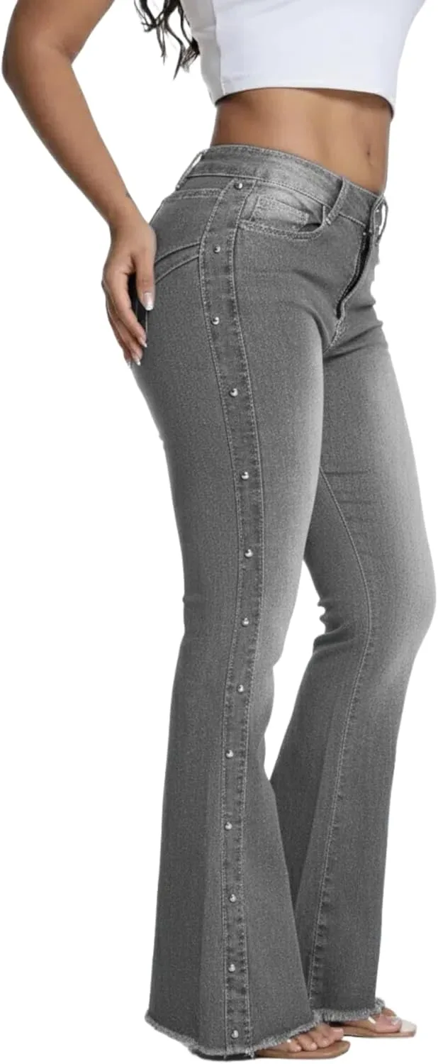 

Женские джинсы с высокой талией и расклешенным силуэтом, светлый деним, потертый край ARosiaTang