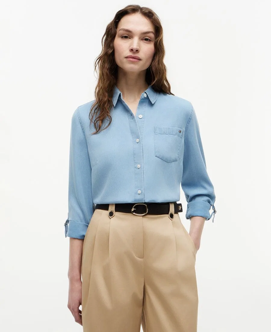 Женская рубашка с воротником-стойкой Tommy Hilfiger, Chambray