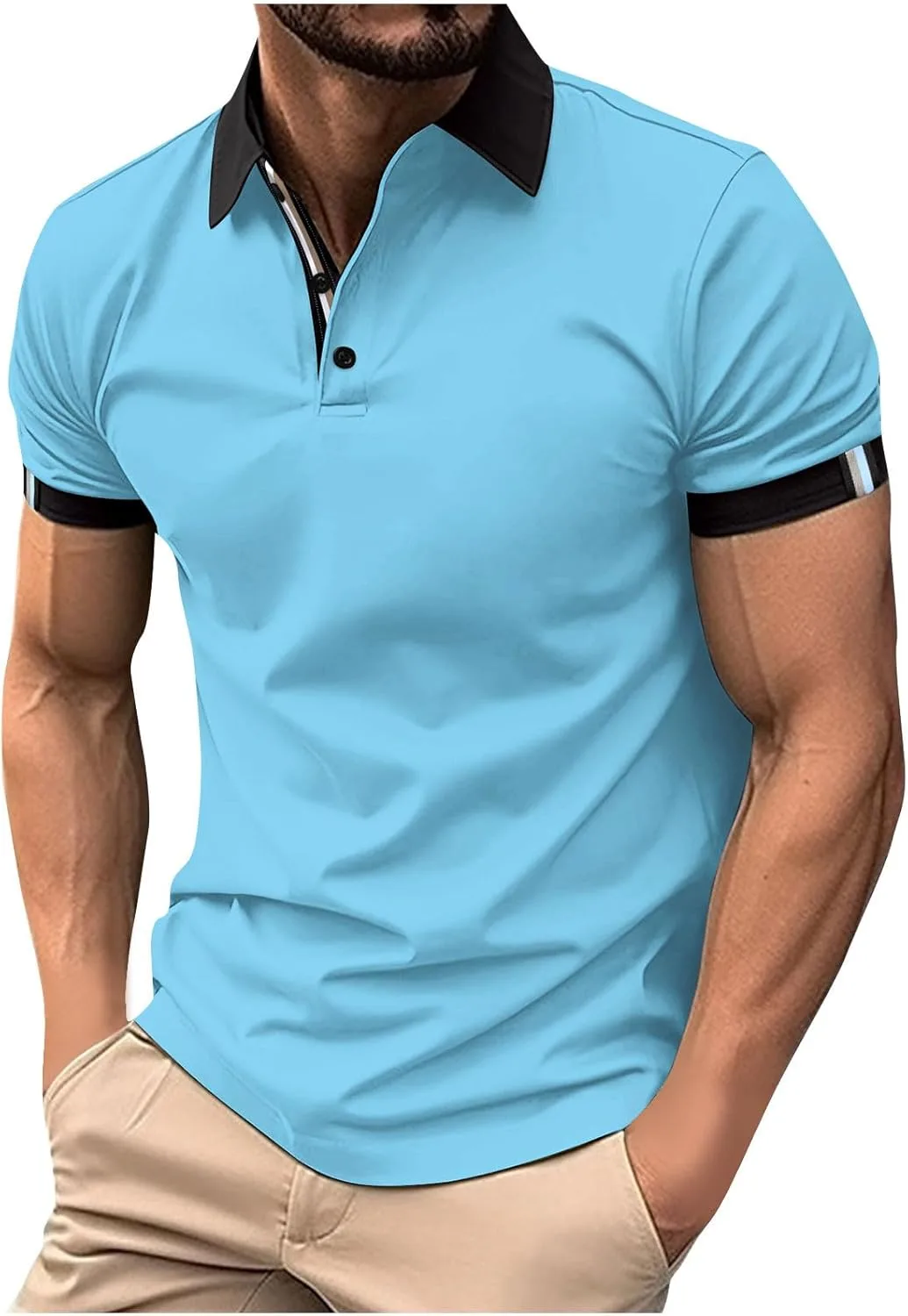 

Мужская классическая футболка с коротким рукавом и пуговицами, свободного кроя, цветной блок