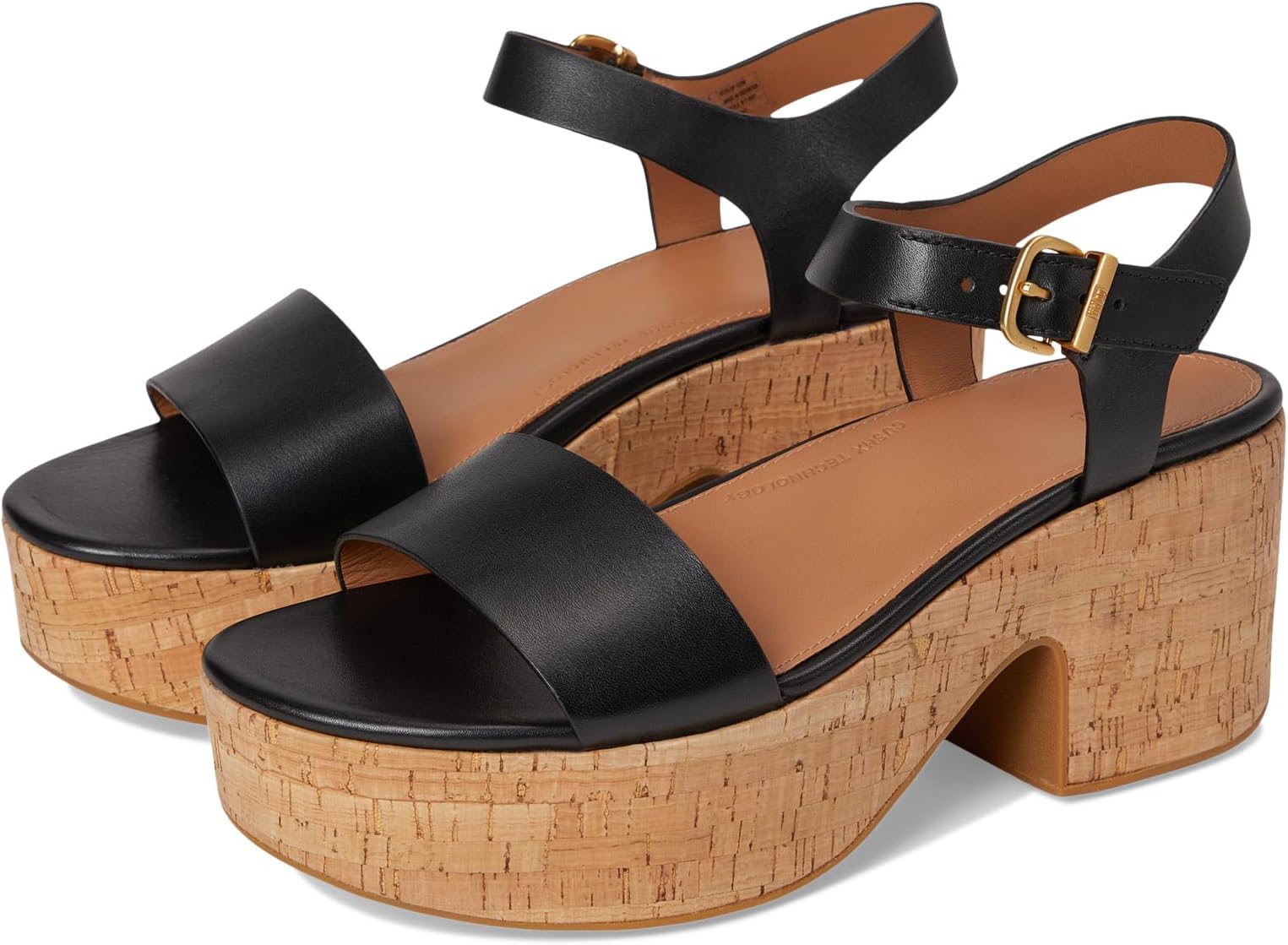 Сандалии FitFlop Platfforms Leather/Cork Heeled Ankle-Strap Sandals, черный