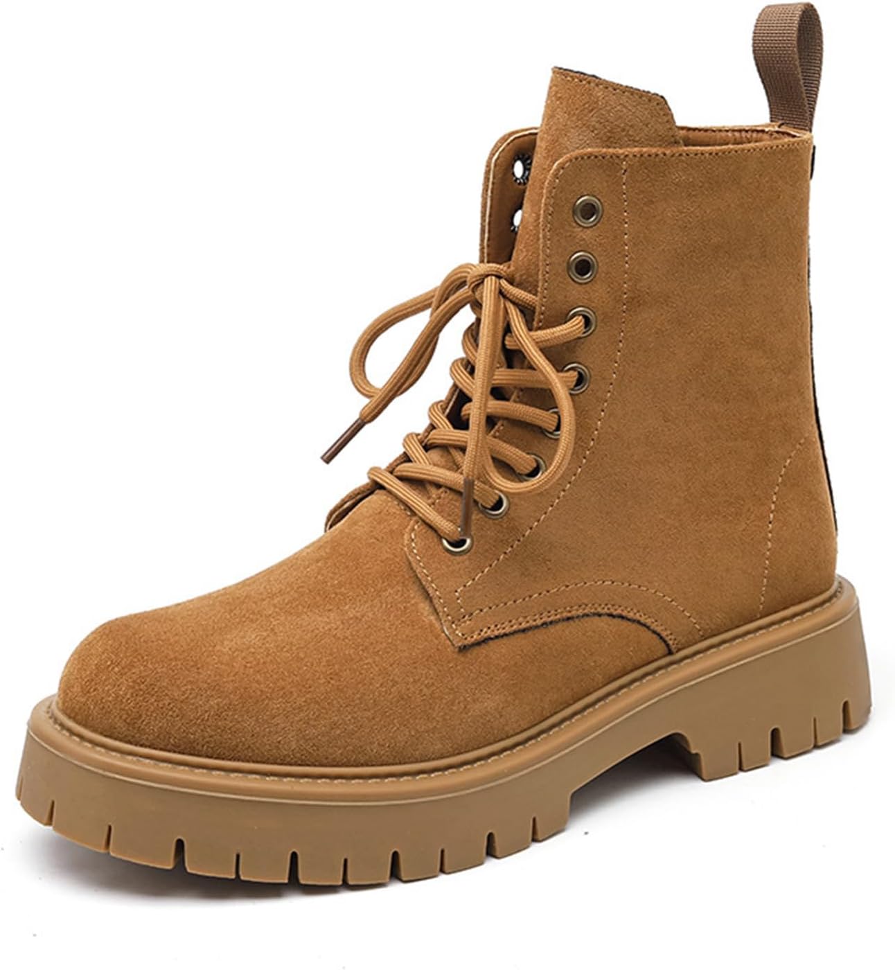 

Мужские замшевые ботинки с высокой шнуровкой, платформой и массивным каблуком, челси на щиколотке с боковой молнией, модные и удобные, с круглым носком, рифленой подошвой, блок-каблуком, повседневные мотоботы Oxngeos, желтый